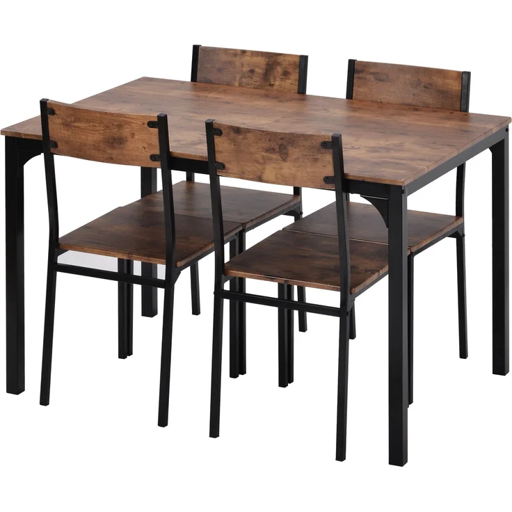 Esstisch 108x65x75 cm mit 4 Stühlen, Braun, Spanplatte/MDF mit PVC-Oberfläche und pulverbeschichtetem Metalllgestell – Bild 9