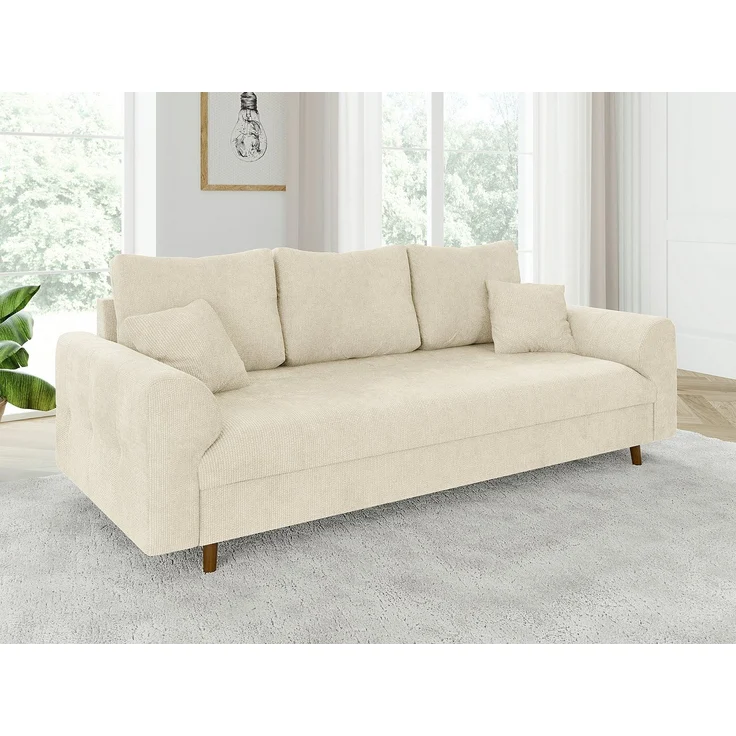 S-Style Möbel Polstergarnitur 3+1 Kristian mit Holzfüßen im skandinavischen Stil aus Chenille-Stoff, (1x 3-Sitzer-Sofa, 1x Sessel), mit Wellenfederung – Bild 2