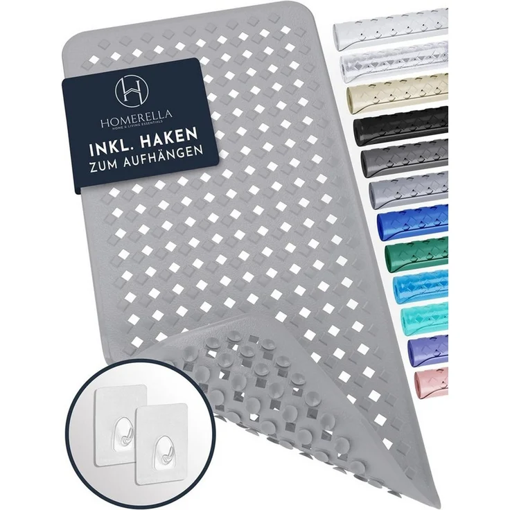 Homerella Badematte rutschfest Hautsensitiv 88x39cm, INKL. AUFHÄNGUNG, Antirutschmatte Badewanne BPA frei, Duschmatte schimmelresistent & maschinenwaschbar – Bild 1