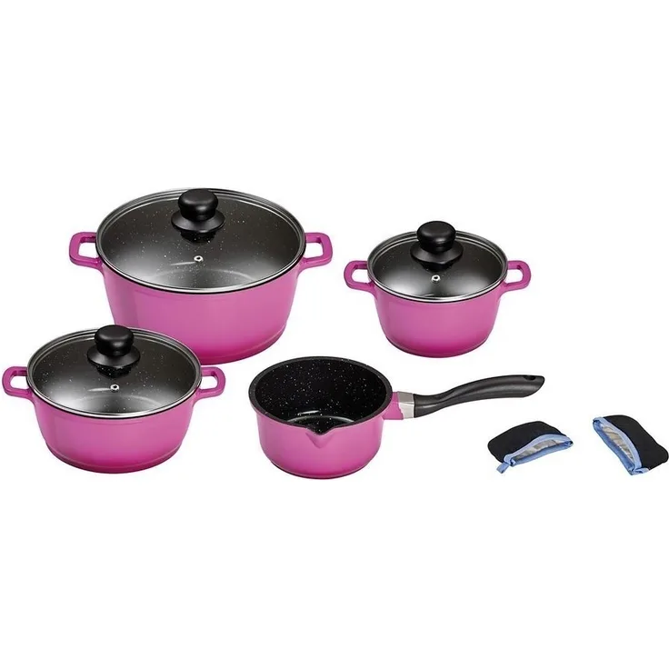 KING Topf-Set, Aluminiumguss (Set, 7-tlg, je 1 Kochtopf Ø 16/20/24 cm, 1x Stielkasserolle Ø 16 cm), mit gratis Henkelpads, Induktion