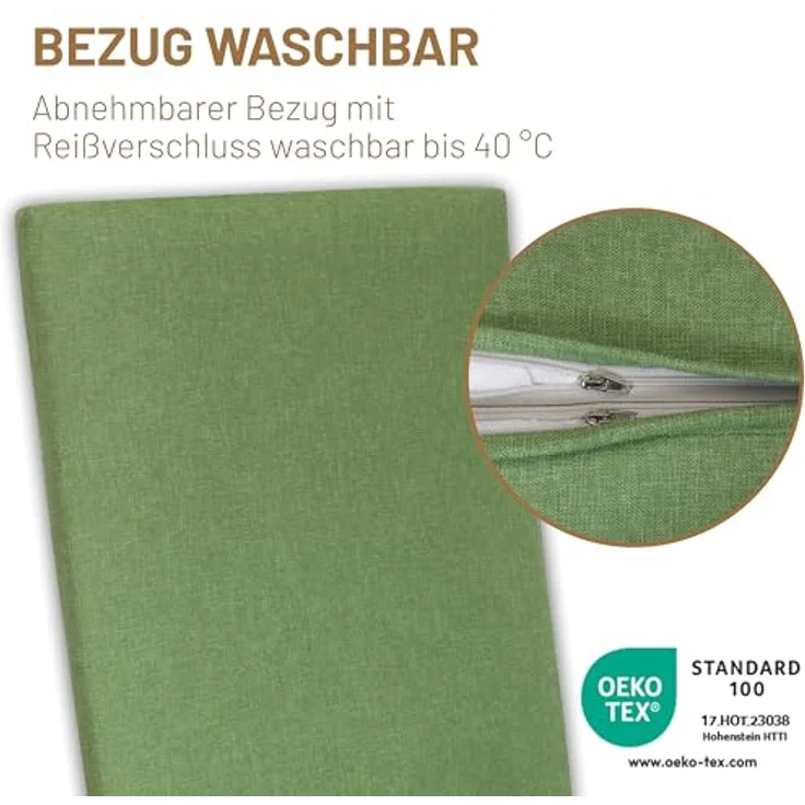 Herlag Liegenauflage Sunny, Auflage für Gartenliege 200 x 60 x 4 cm Wetterfest Bezug Waschbar Oliv – Bild 6