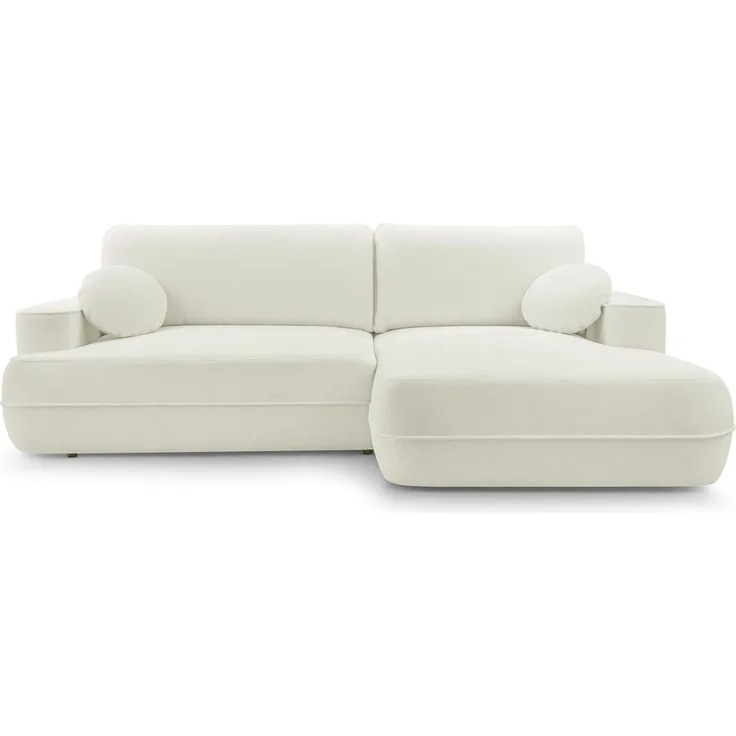 Selsey 'Fuerro' Ecksofa mit Schlaffunktion, Bettkasten, Ottomane rechts, Strukturstoff wasserabweisend, Weiß
