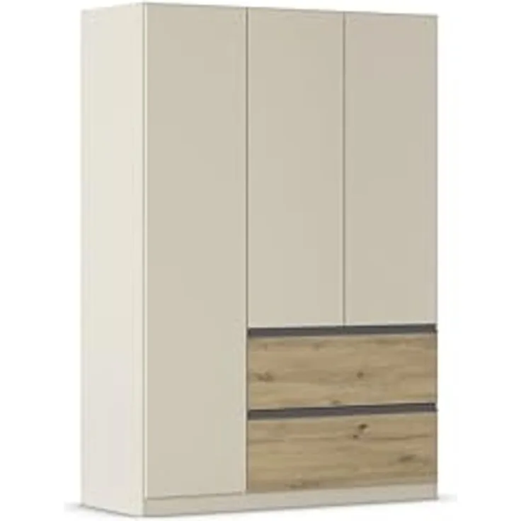 Rauch Möbel Costa, Kleiderschrank für Schlafzimmer, Kinderzimmer, Babyzimmer, Garderobe, Flur, 3-türig, 2 Schubladen, Push-to-Open, mit Zubehör Classic, Farbe Beige/Eiche Artisan, Holz, Breite 136 cm