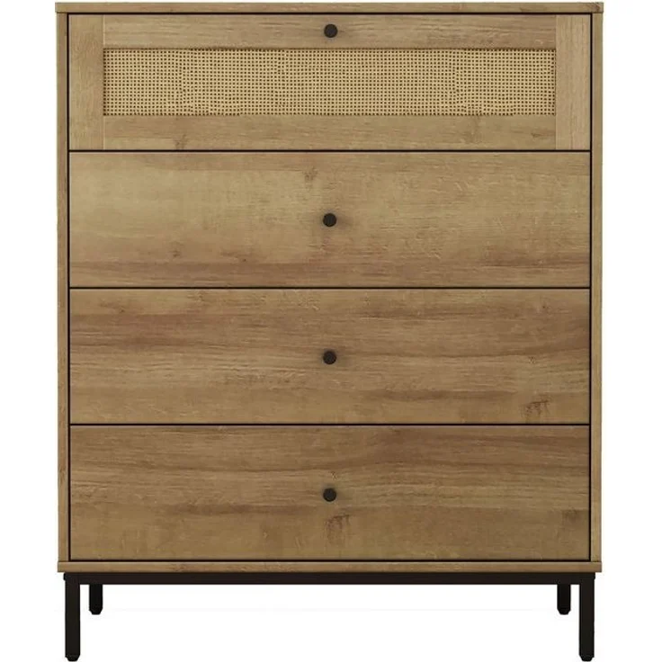 OTTO home Kombikommode Motala Sideboard Wäscheschrank im BOHO Design Bestseller Kommode (Eichen-Design mit Geflecht Schublade und schwarzen Griffen), Schrank Schlafzimmer mit 4 Schubladen hochwertig – Bild 4