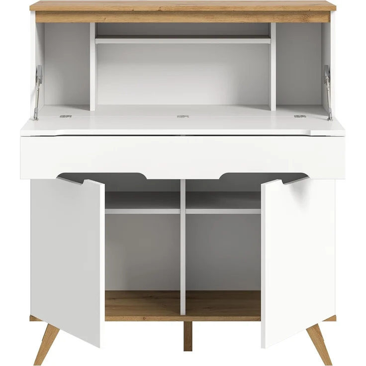 xonox. home Wohnzimmer Stockholm Sekretär Schreibschrank Schrank Stauraumschrank in weiß Absetzung Nox Oak, ca. 100 x 118 x 40 cm – Bild 6