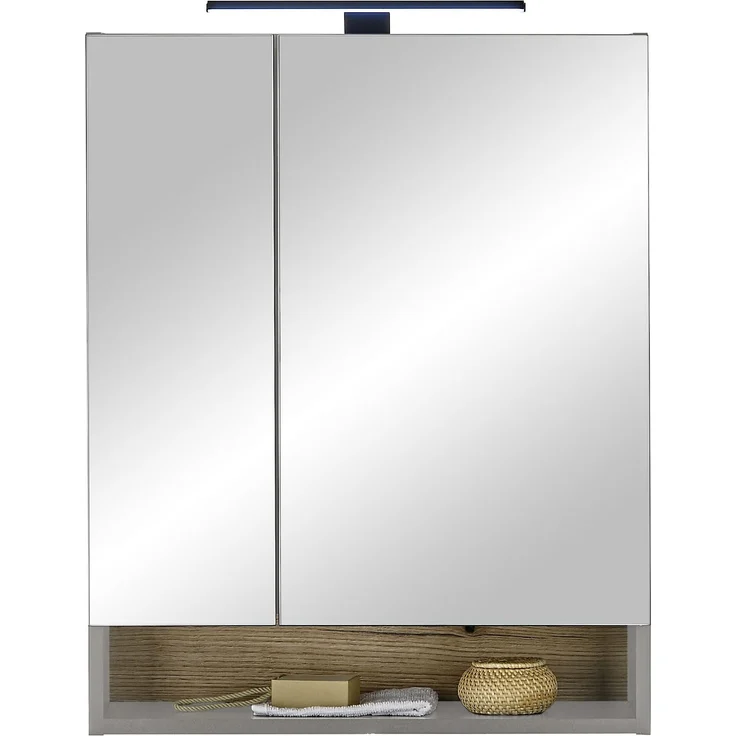 Badezimmerspiegelschrank >Denver< LED, Steckdose, grau matt / evoke eiche Dekor - 60x75x22 (BxHxT) – Bild 3