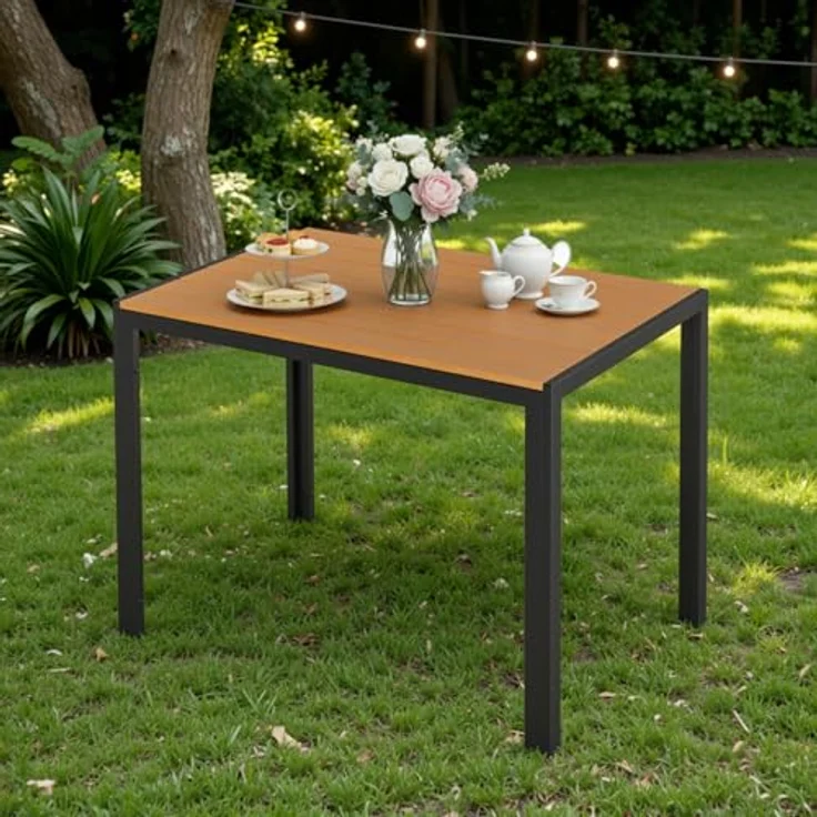 Clevich Gartentisch 110x70 cm aus Aluminium & WPC, Wetterfeste Balkontafel, Rectangular Patio Table, Outdoor Dining Table, Heat and Weather Resistant, Braun – Bild 7