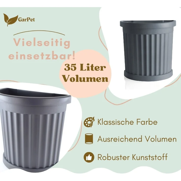 GarPet Pflanzkübel 2er Set Pflanz Kübel Halbrund Groß Outdoor Blumen Kasten Außen 50 Grau – Bild 5