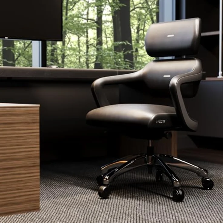 Diablo Bürostuhl Ergonomisch V-Modular | Schreibtischstuhl mit Verstellbarer Rücken, Sitz und Rückenlehne, Abnehmbare Kopfstütze | Öko-Leder Chefsessel für Büro, Home Office | Schwarz – Bild 6
