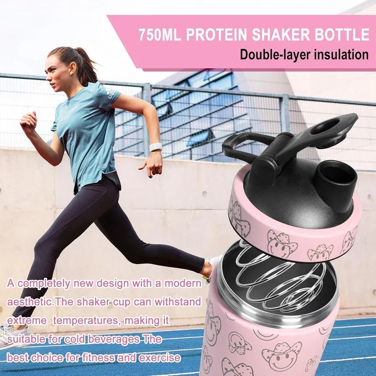 750ml Edelstahl Protein Shaker mit Kugel, Eiweiß Bottle rosa – Bild 2