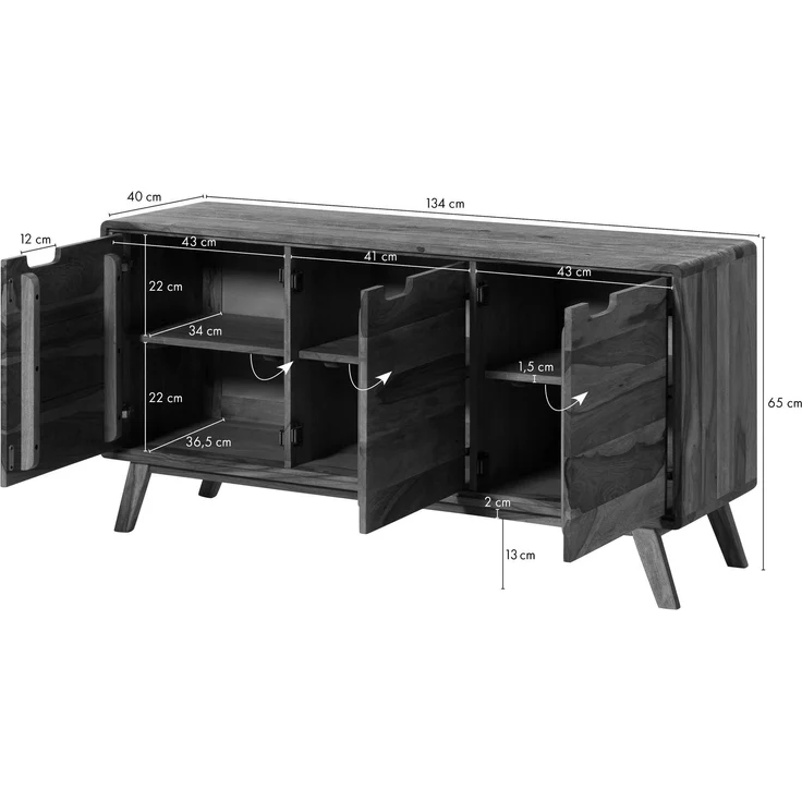 Sideboard Sheesham 134x40x65 natur sandgestrahlt lackiert MALMÖ 2 #206 – Bild 6