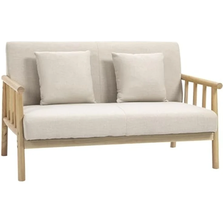 HOMCOM 2-Sitzer Couch mit 2 Lendenkissen, Gepolsterter Polstersofa, Sofa 1 Teile, für kleine Räume, Wohnzimmer, Schlafzimmer, Beige – Bild 1