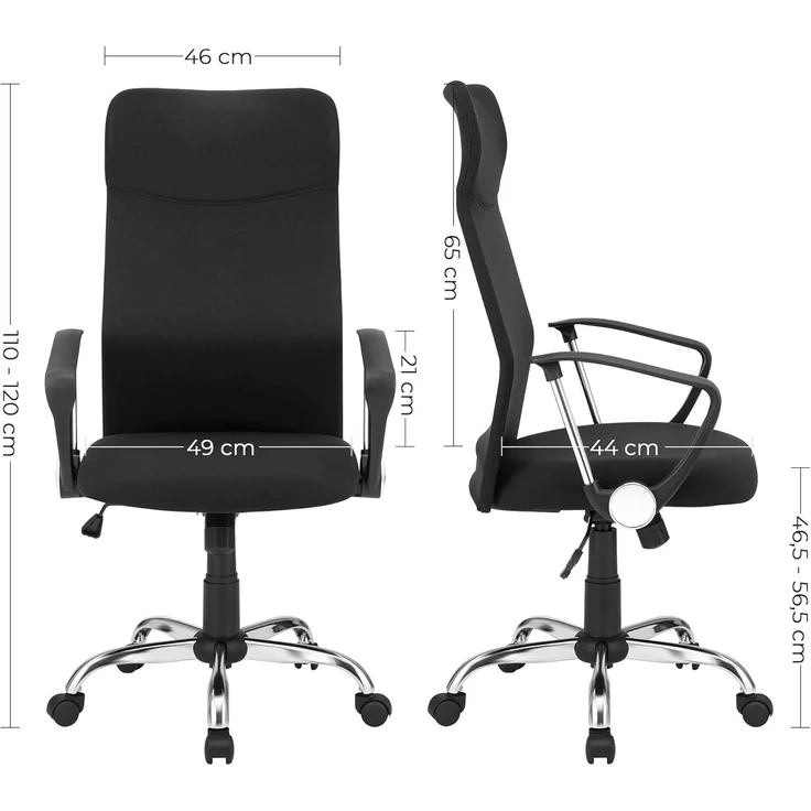 Songmics Schreibtischstuhl, neigbar, Stoffbezug schwarz, max. 120 kg – Bild 5