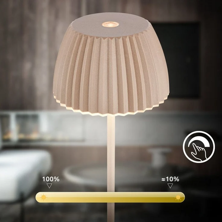 BRILONER - Riffle Mini LED Tischlampe kabellos IP44 mit Lichtkante, 8,5x20 cm, Touchdimmer, Akku tauschbar, Nachttischlampe, LED Lampe, Akku Lampe, German Design Award Winner 2025, Beige – Bild 4