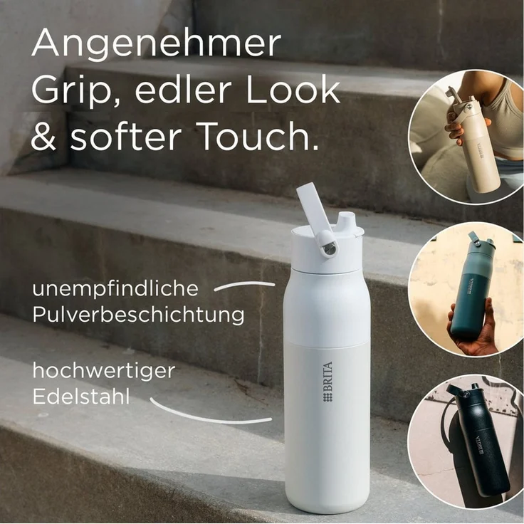BRITA Trinkflasche BRITA LARQ Essential Filter Trinkflasche (680ml) mit Strohhalm, Edelstahl Wasserflasche mit doppelwandiger Isolierung - hält 24h kalt – Bild 3