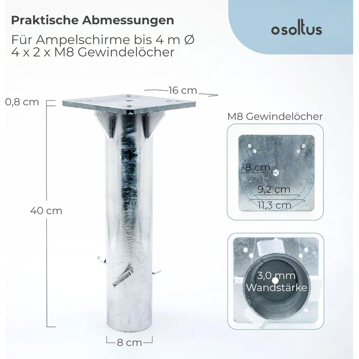 osoltus Einbetonier Bodenanker Bodenhülse für Ampelschirm verzinkt – Bild 3