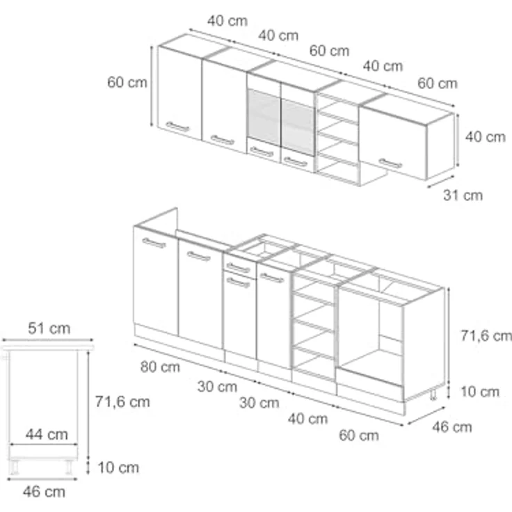 Vicco Küchenzeile R-Line, Blaugrau und Weiß, Rechteckig, 240x81.6x60 cm, Holzwerkstoff, Küchenblock ohne Geräte – Bild 3