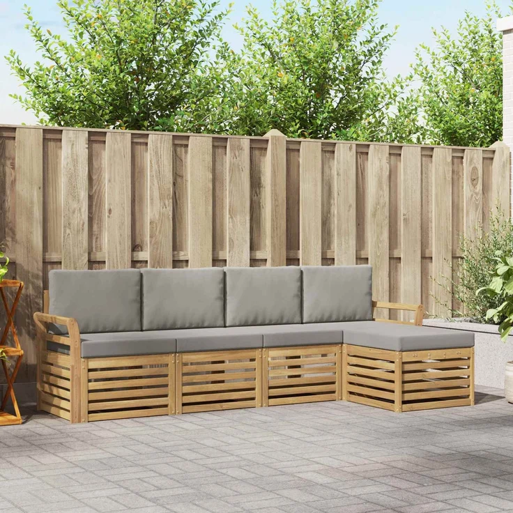 vidaXL Outdoor-Sofagarnitur 5 stk. 5-Sitzer Weiß und Hellgrau 3391676 – Bild 1