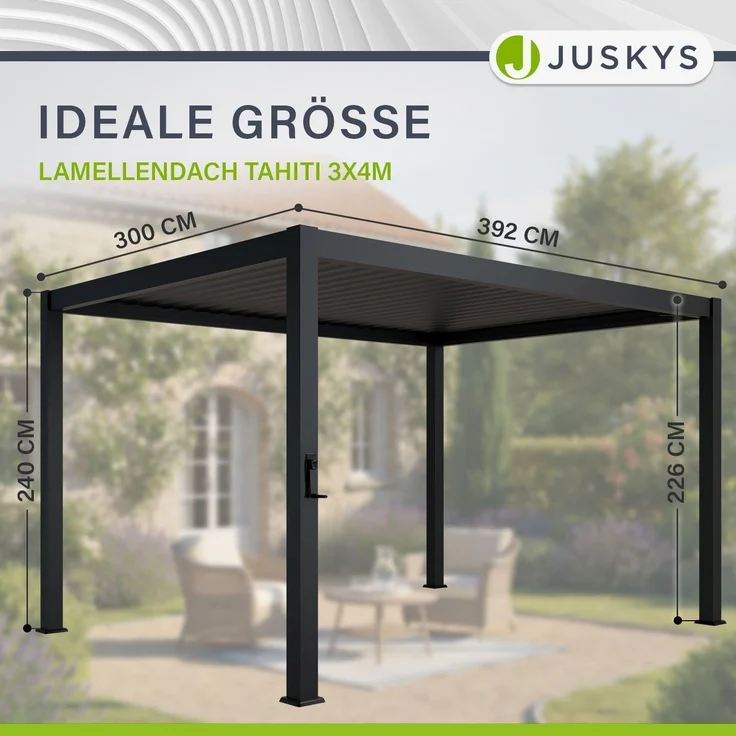 Juskys Lamellendach Tahiti 3x4 m inkl. Seitenwand 3 m in Anthrazit - Terrassenüberdachung stabil & wetterfest - Überdachung für Garten & Terrasse – Bild 4