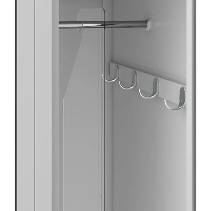 Jan Nowak Spind Schrank, Kleiderschrank, Metallschrank, Schließfachschrank | 2 Abteile mit Kleiderstange, Lüftungsschlitze, Trennwände, 4 Kleiderhaken pro Abteil | 180 x 60 x 50 cm, Grau – Bild 15