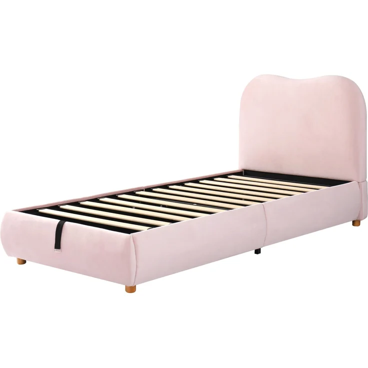 CHICFURN Polsterbett Samt Rosa 90x200 cm mit hydraulischem Stauraum und Lattenrost – Bild 8
