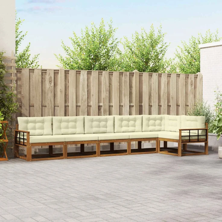 vidaXL Outdoor-Sofagarnitur 6 stk. 6-Sitzer Natur und Creme 3367658 – Bild 1