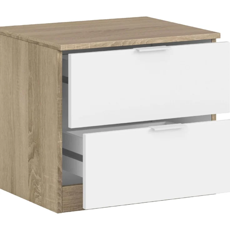 Habitdesign, modernes Kopfteil mit Nachttisch – Einzelmöbel-Set in Kanadischer Eiche & Artik weiß, viel Stauraum, Maße: 100 x 50 x 38 cm (B x H x T), Modell Luca – Bild 3