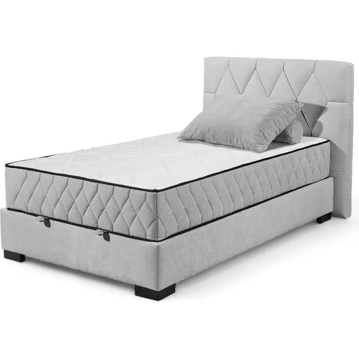 Stella Trading NAGOL B Boxbett 120x200, Silber - Bequemes Bett mit Bettkasten und Premium 9-Zonen-Federkern Wendematratze - 145 x 114 x 214 cm (B/H/T)
