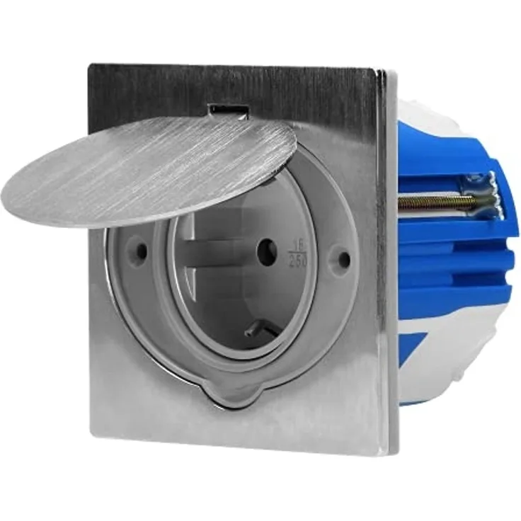 Boden Einbausteckdose, IP44, Edelstahl, 3680W, incl. Gerätedose Winddicht