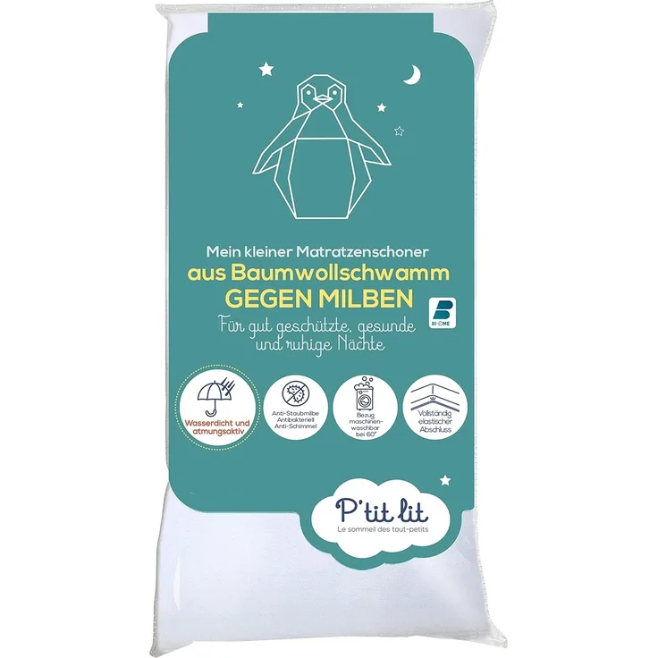 P'tit lit - Anti-Staubmilben-Baby-Matratzenschoner | Wasserdichter Matratzenschoner 60x120 cm - Frottee aus 100 % Baumwolle - Saugfähig und leise - Oeko Tex®
