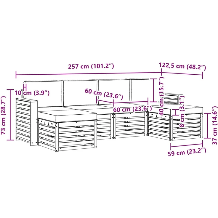 vidaXL Outdoor-Sofagarnitur 6 stk. 6-Sitzer Weiß und Anthrazit 3392282 – Bild 6