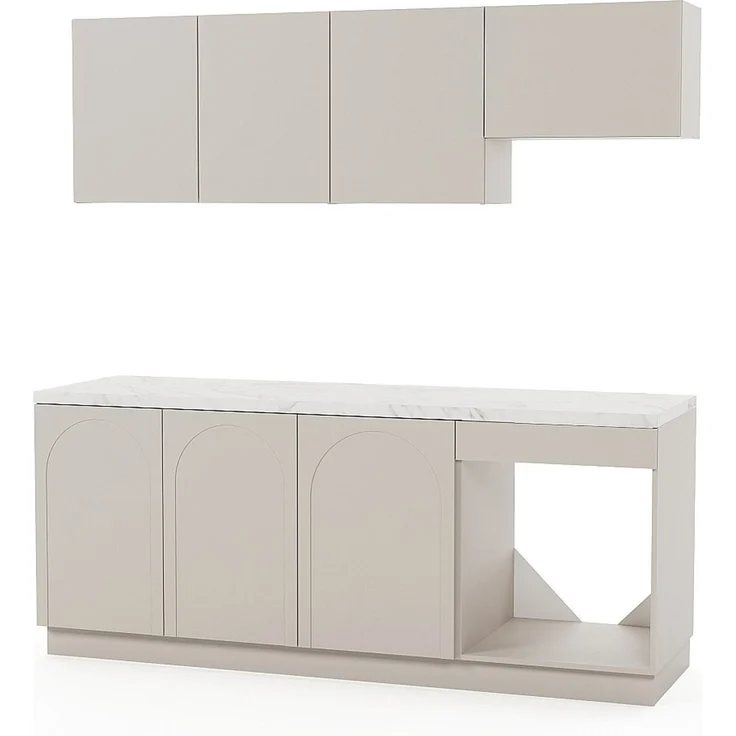 Vente-unique - Komplette Küche - Mit Arbeitsplatte 200 cm - Beige und weißer Marmoreffekt - NALYRA – Bild 4