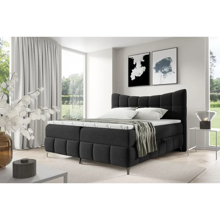 Boxspringbett Schlafzimmerbett CHARLES 200x200cm Stoff Aragon Schwarz