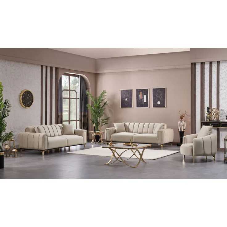 Sitzgruppe/Sofa Set - Wohnzimmergarnitur "Evora" 3+3+1-Beige