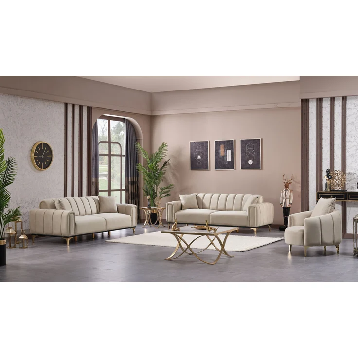 Sitzgruppe/Sofa Set - Wohnzimmergarnitur "Evora" 3+3+1-Beige – Bild 1