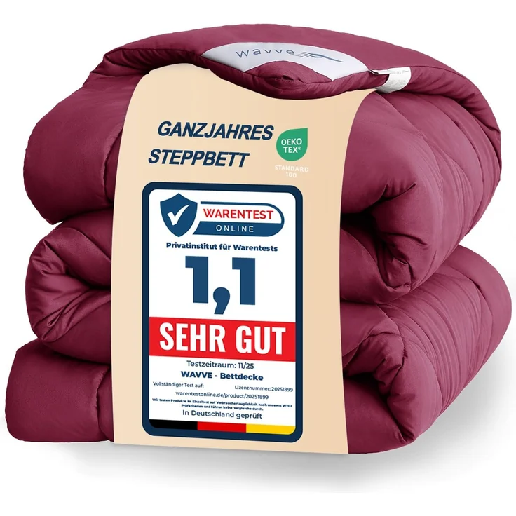 WAVVE Bettdecke 200x200 cm Ganzjahresdecke 4 Jahreszeiten, Steppdecke 300gsm Mikrofaser 200x200cm, Super Weiche Zudecke Schlafdecke Atmungsaktive 200 x 200 Rot – Bild 1