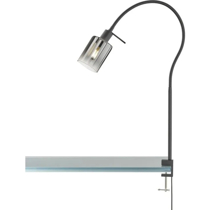 LED Klemmlampe Rauchglas Schwarz, Schwanenhals Leselampe, Breite 8,5cm