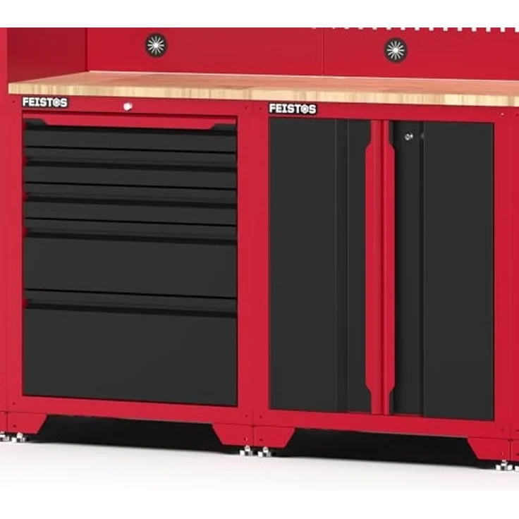 Feistos Werkstatteinrichtung "Juno 11", schwarz/rot, 396 x 46 x 198 cm (B x T x H),2 Hochschränke – Bild 4