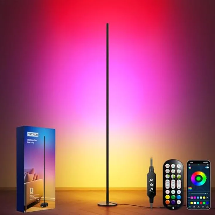 YICAIZI LED Stehlampe Wohnzimmer - 160cm RGB Ecklampe Dimmbar, Standleuchte LED mit Fernbedienung und APP, 16 Millionen Farben, Musikmodi, DIY-Modus & Timing -Funktion für Schlafzimmer, Gaming – Bild 2