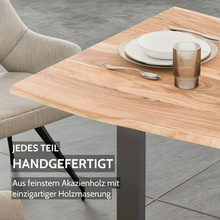 Liadomo Baumkantentisch Hugo, Baumkantentisch, Esstisch, Massivholztisch, Esszimmertisch, mit Esstischplatte aus Akazie und Metallgestell in U-Form – Bild 4