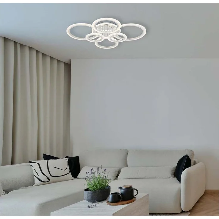 GLOBO LIGHTING LED Deckenleuchte, LED-Leuchtmittel fest verbaut, Kaltweiß, Warmweiß, Neutralweiß, Tageslichtweiß, Farbwechsel, Deckenlampe Deckenleuchte LED Kristall Ringe Wohnzimmerlampe L 78 cm – Bild 2