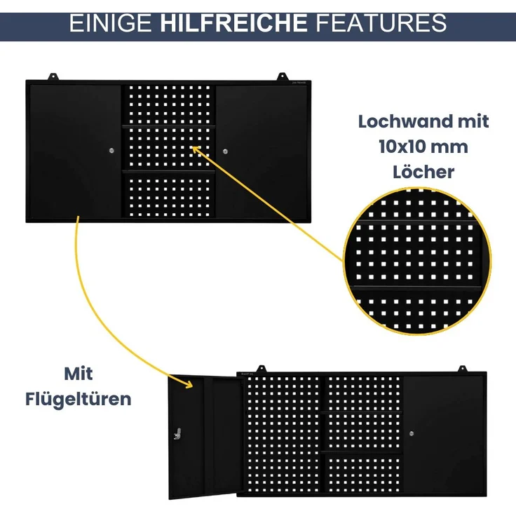 Hängeschrank Werkstatt abschließbar OLIS - Metallschrank hängend | Werkstattschrank Werkzeugschrank Wandschrank Garage, 60x120x20cm Schwarz – Bild 5