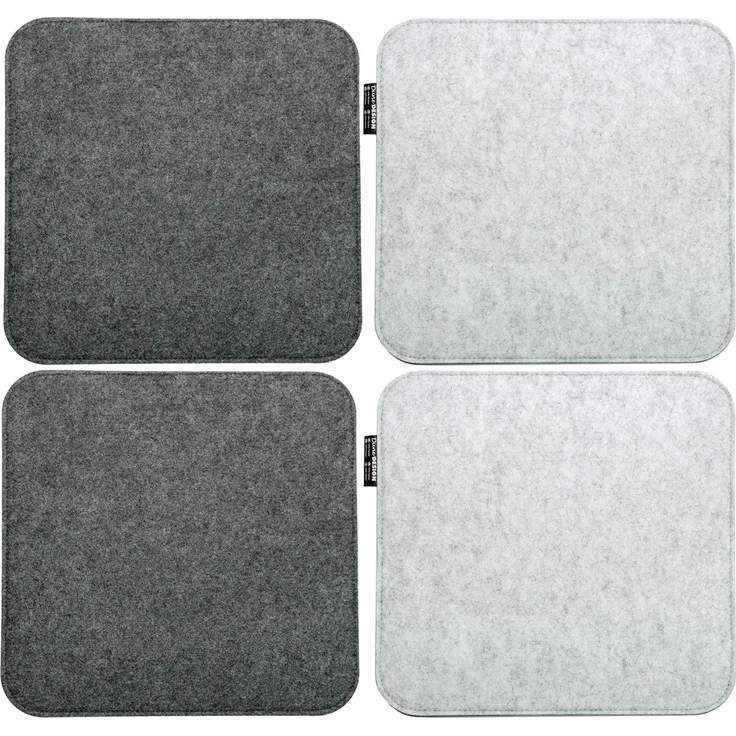 4er Set Filz Sitzkissen zum Wenden Grau 35x35x0,8cm