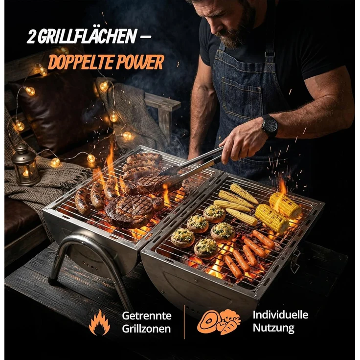 Relaxdays Tischgrill mit 2 Grillflächen, 35 x 41,5 x 24,5 cm – Bild 6