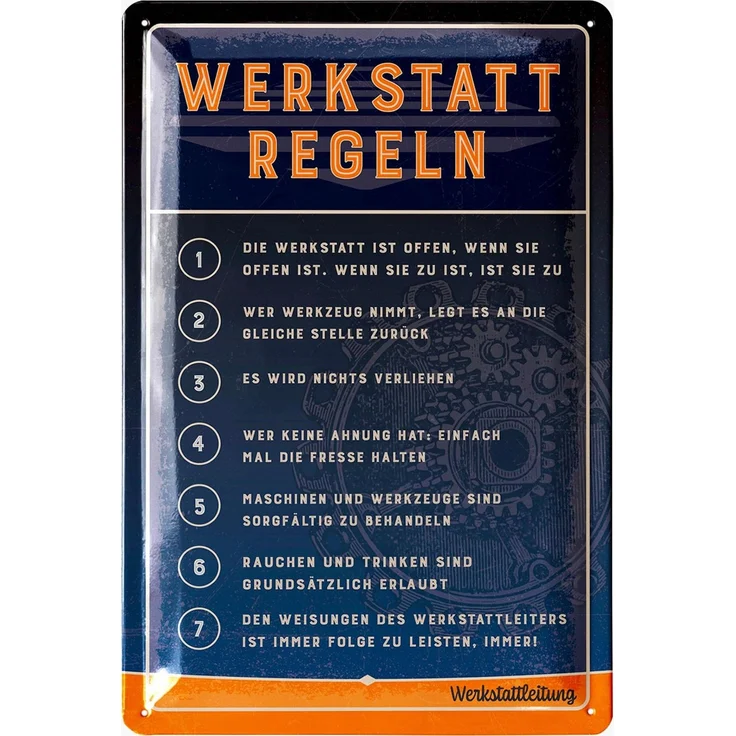 LANOLU Blechschild Werkstattregeln blau - 20x30cm – Metall – Marineblau – 20110 – Bild 1