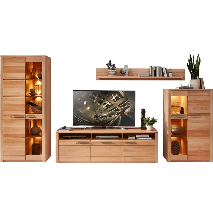 Wohnwand NATURE ONE FF80 - 4-teilig - Front Kernbuche Massivholz – Bild 1