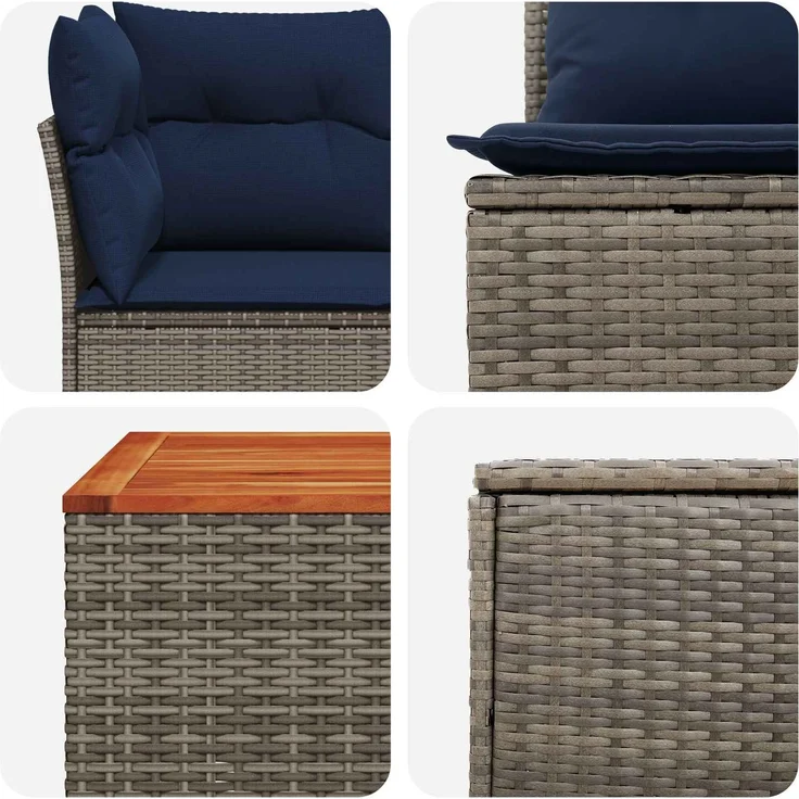vidaXL Sofa Set 6 stk. Grau und Marineblau Polyrattan und Stahl 3447355 – Bild 8