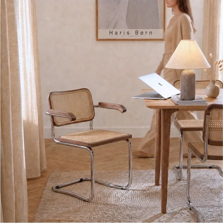 Haris Børn Freischwinger Wiener Geflecht SKØR - Handgefertigt in Italien - Premium Schwingstuhl (Set, 2 St), Walnuss mit Armlehnen - Freischwinger Stühle - Rattanstühle Esszimmer – Bild 1