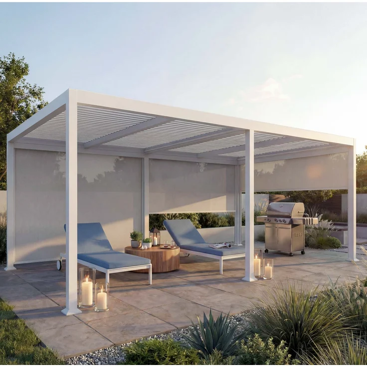 Mendler 'HWC-L41' Pergola mit 3 Seitenwände, Metall weiß, 3x6 m – Bild 1