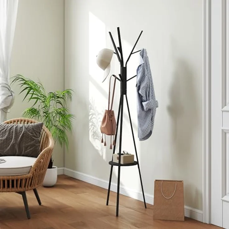 HOMCOM Garderobenständer Kleiderständer mit 8 Haken, (Kleidungsständer, 1 St, Standgarderobe), Metall, Schwarz, 45 x 45 x 180 cm – Bild 7